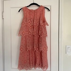 rebecca taylor peach & white lace mini dress. size 4 very good condition